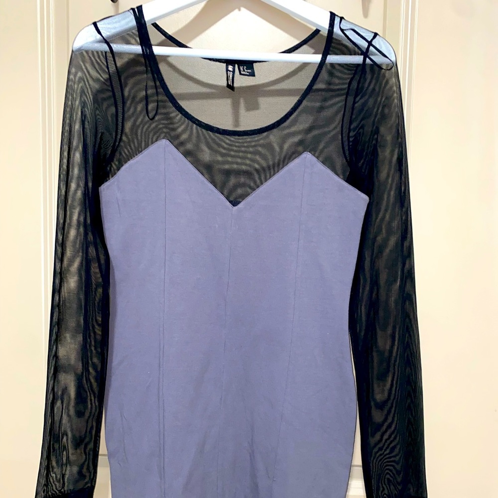 H&M. Size 8. Gray/Mesh. Long sleeve mini dress